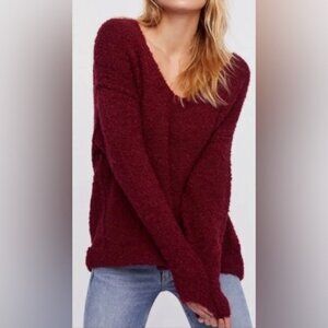 Free People Burgundy V-Neck Sweater [Alpaca Blend]